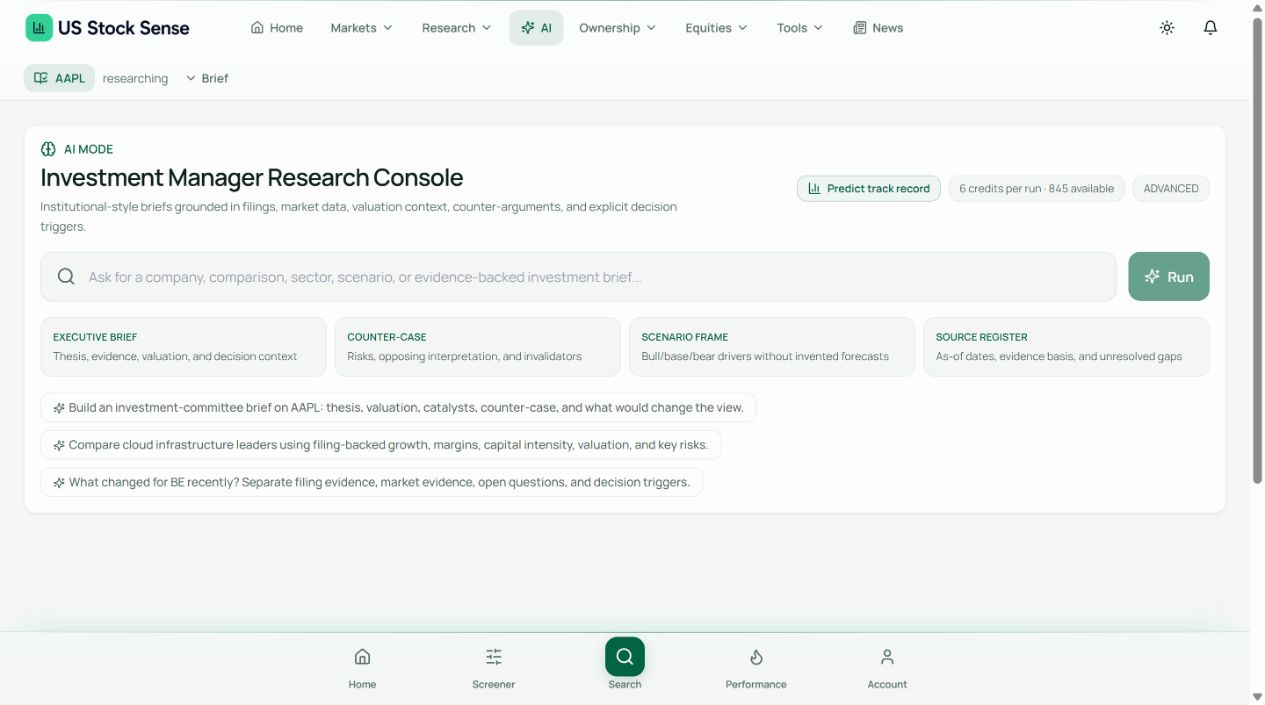 Stock valuation research console showing financial evidence