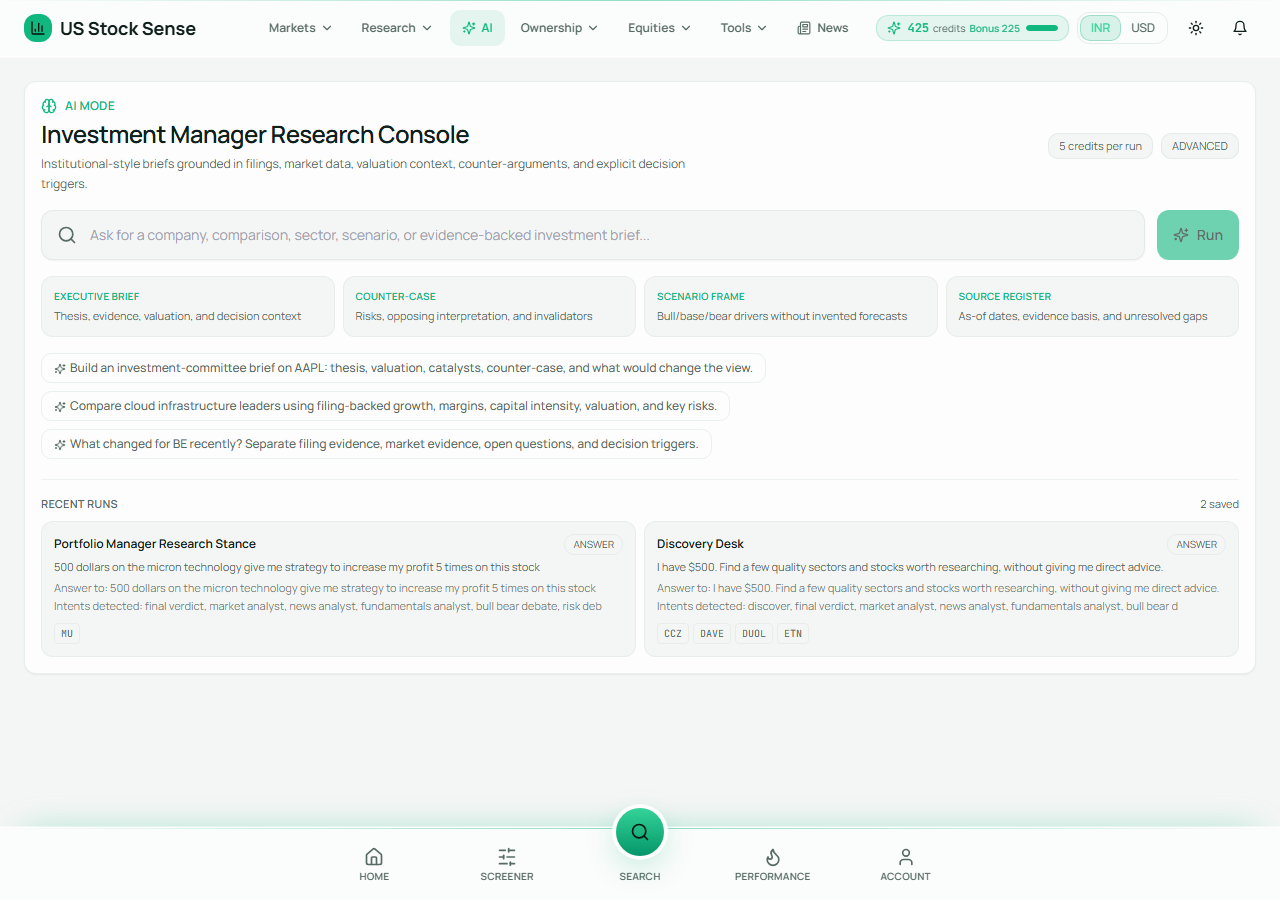 Institutional ownership research interface with source context